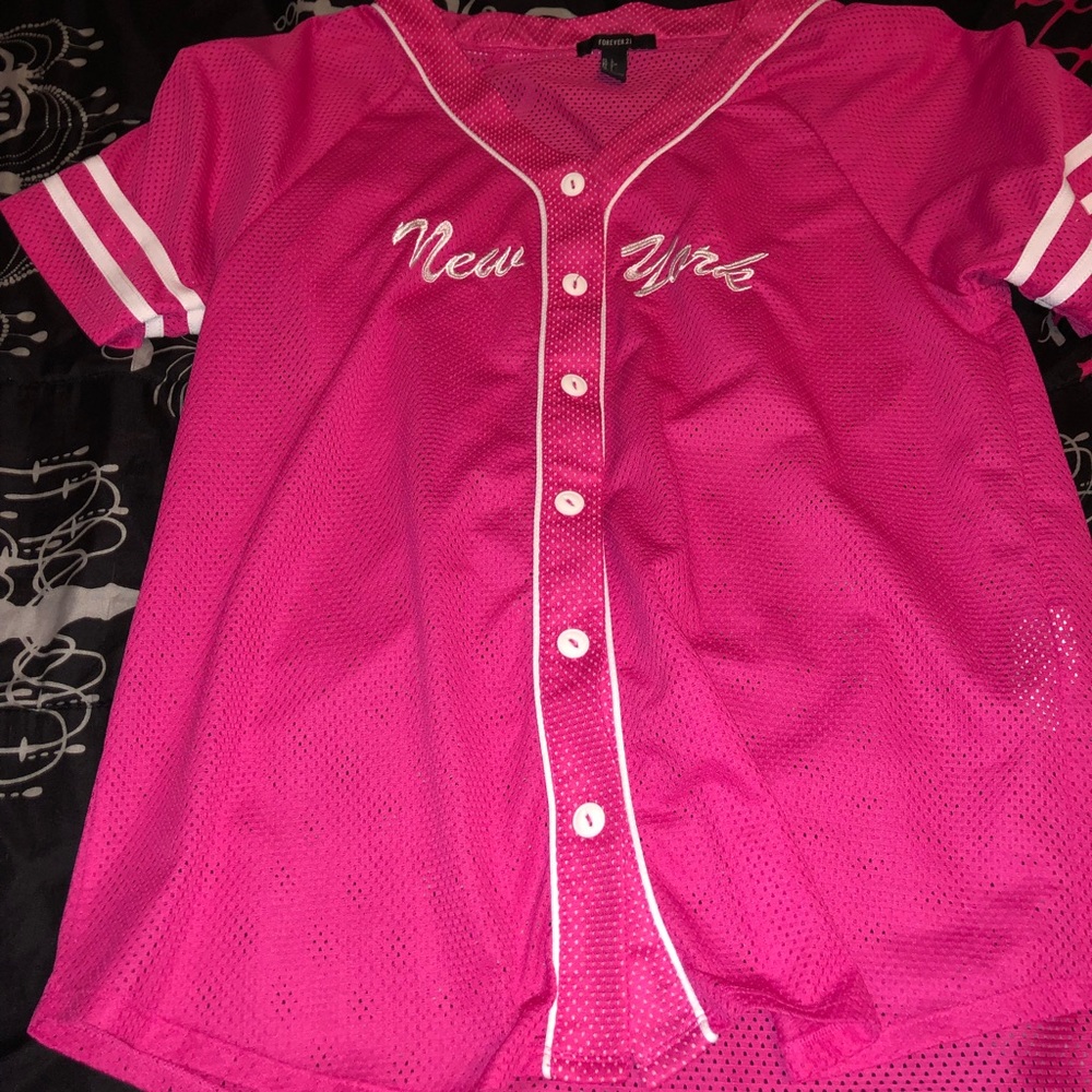 Pink baseball Jersey.